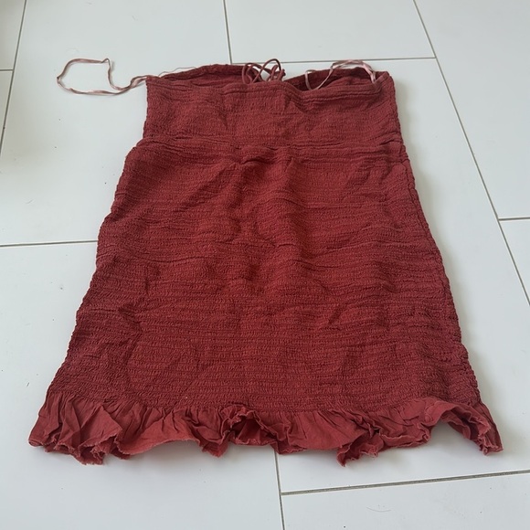 Intimately Free People Beach Babe Dress Women Large  Rust Strapless Ruffle Hem - Picture 5 of 6
